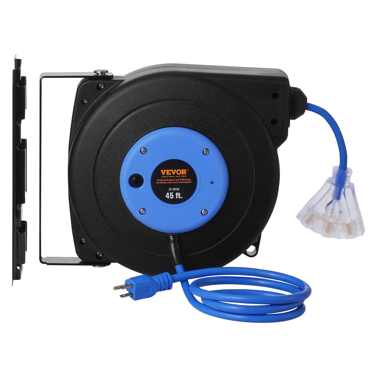Heavy Duty Retractable Extension Cord Reel 45FT 12AWG Water & Oil Resistant Power Cord