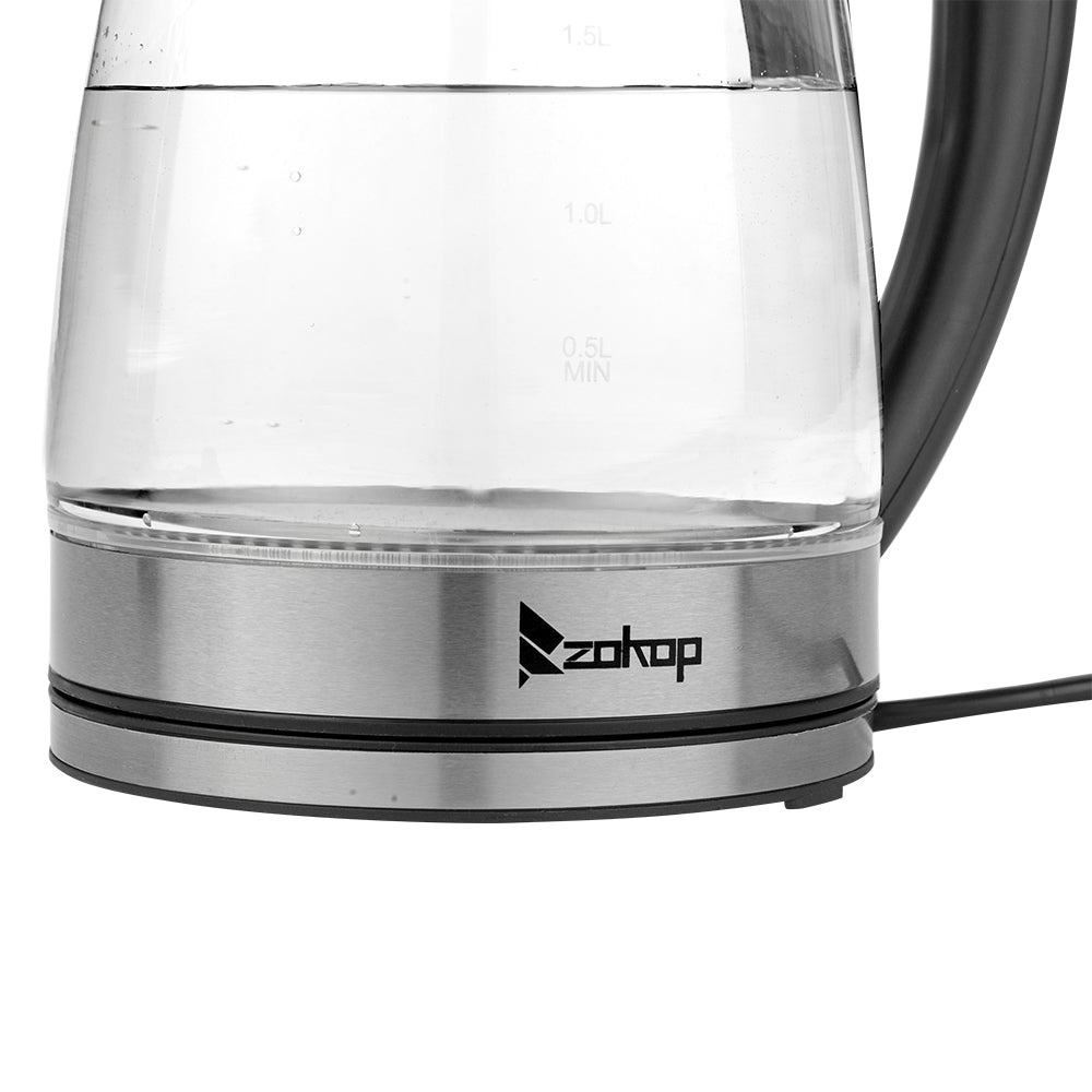 1.8L Electric Glass Kettle with Blue LED, Auto Shut-Off, 1500W