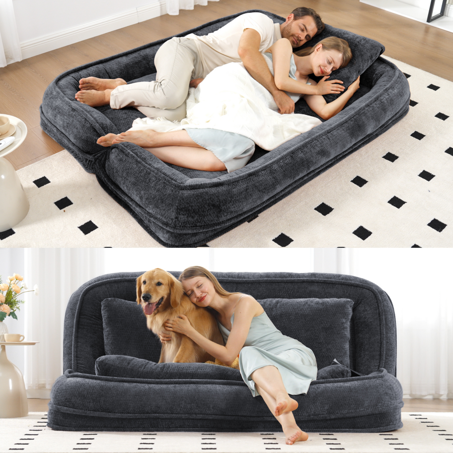 Double Lazy Sofa Dog Bed - Extra Large Loveseat in Dark Gray
