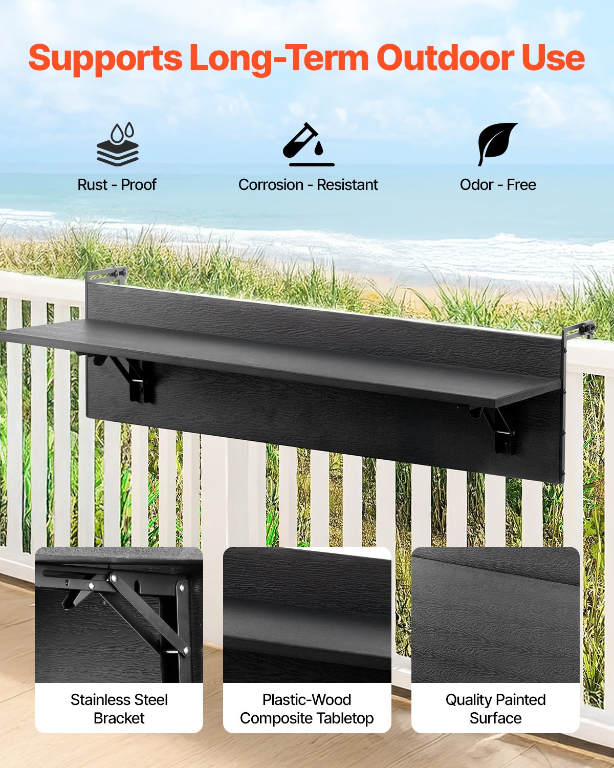 Outdoor Balcony Hanging Table 12x32 Inch Foldable Railing Bar Table - Multicolor