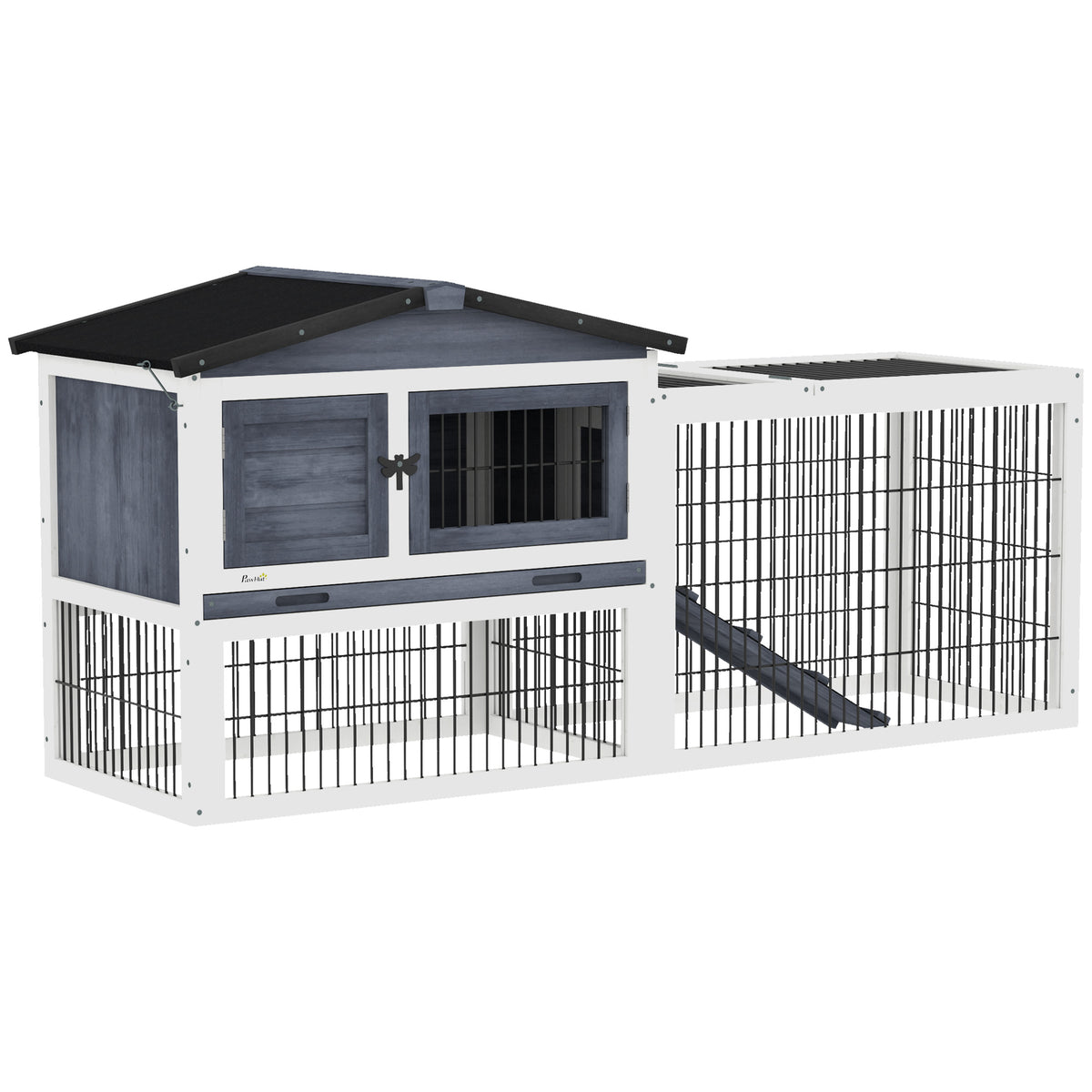 Outdoor Rabbit Hutch 2-Level 59 Inch with Openable Top Dark Gray