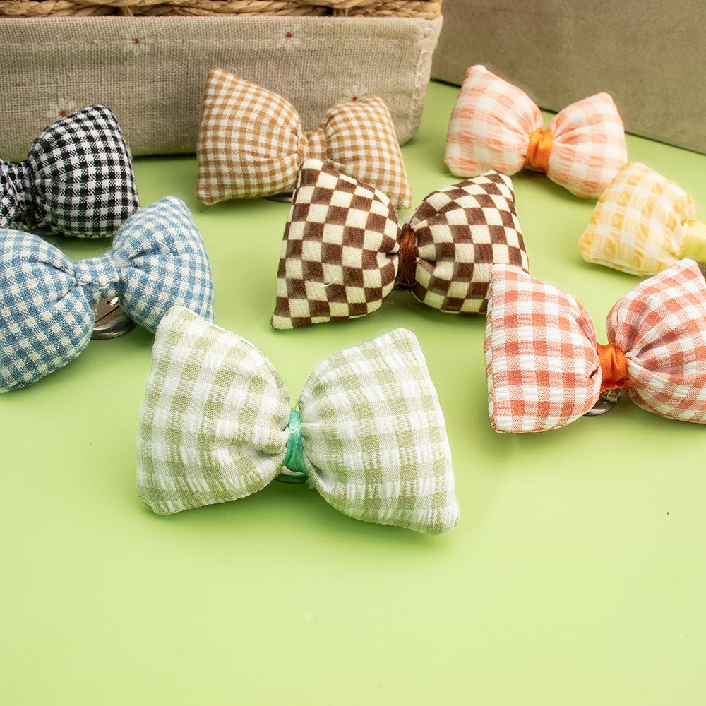 Plaid Bow Hair Clips - Coffee Color