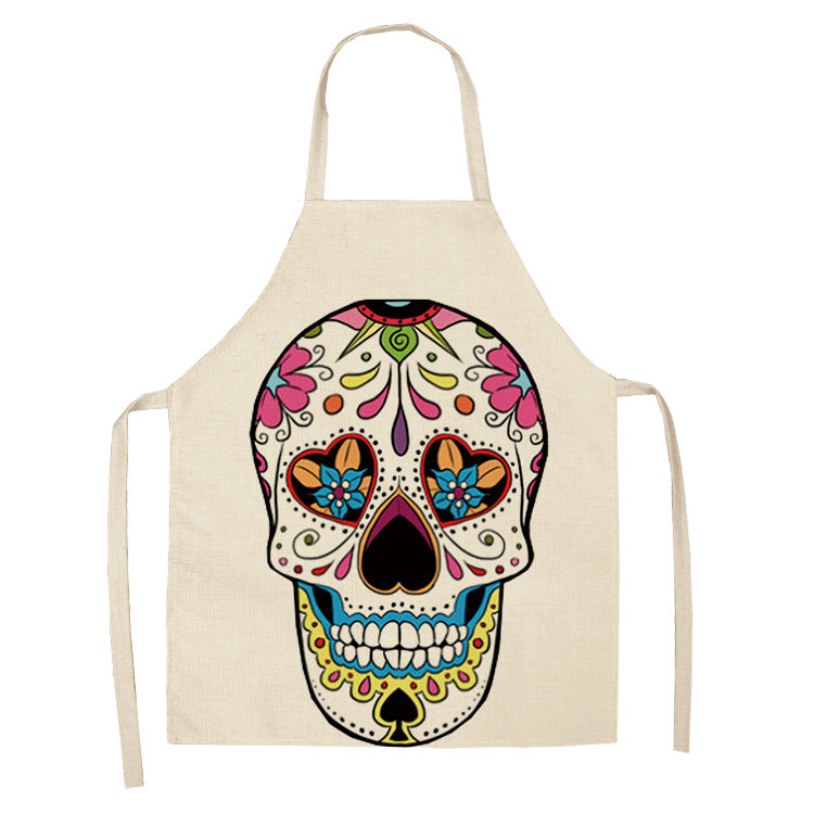Cotton and Linen Skull Apron - Modern Kitchen Cooking Tool, 68x55cm