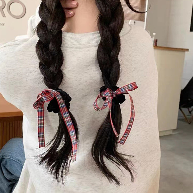 Large Bow Hair Ring - Black Plaid Hair Accessory for Hair Styling