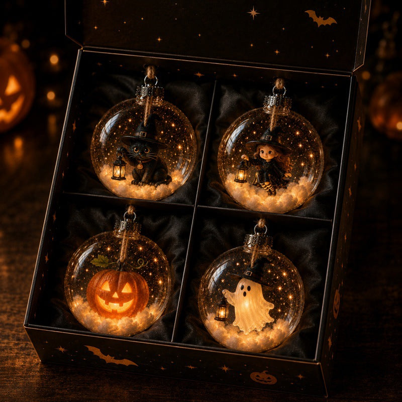 Holiday Christmas Tree Ornament Plastic Transparent Ball Set with Light - Multiple Colors