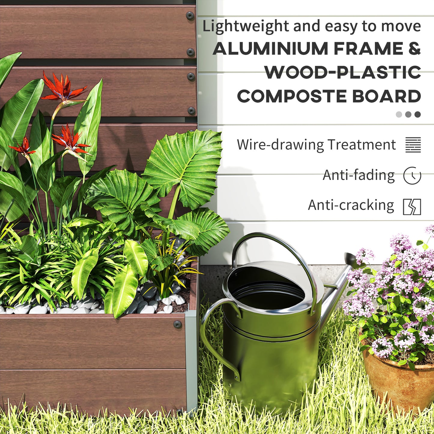 Raised Garden Bed with Trellis for Climbing Plants - Outdoor Planter Box, Light Brown 960x405x175mm