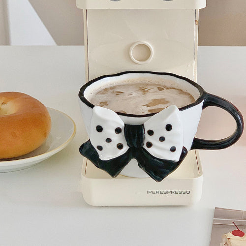 Bowknot Girl Heart Ceramic Mug - White, Black & Pink Drinkware