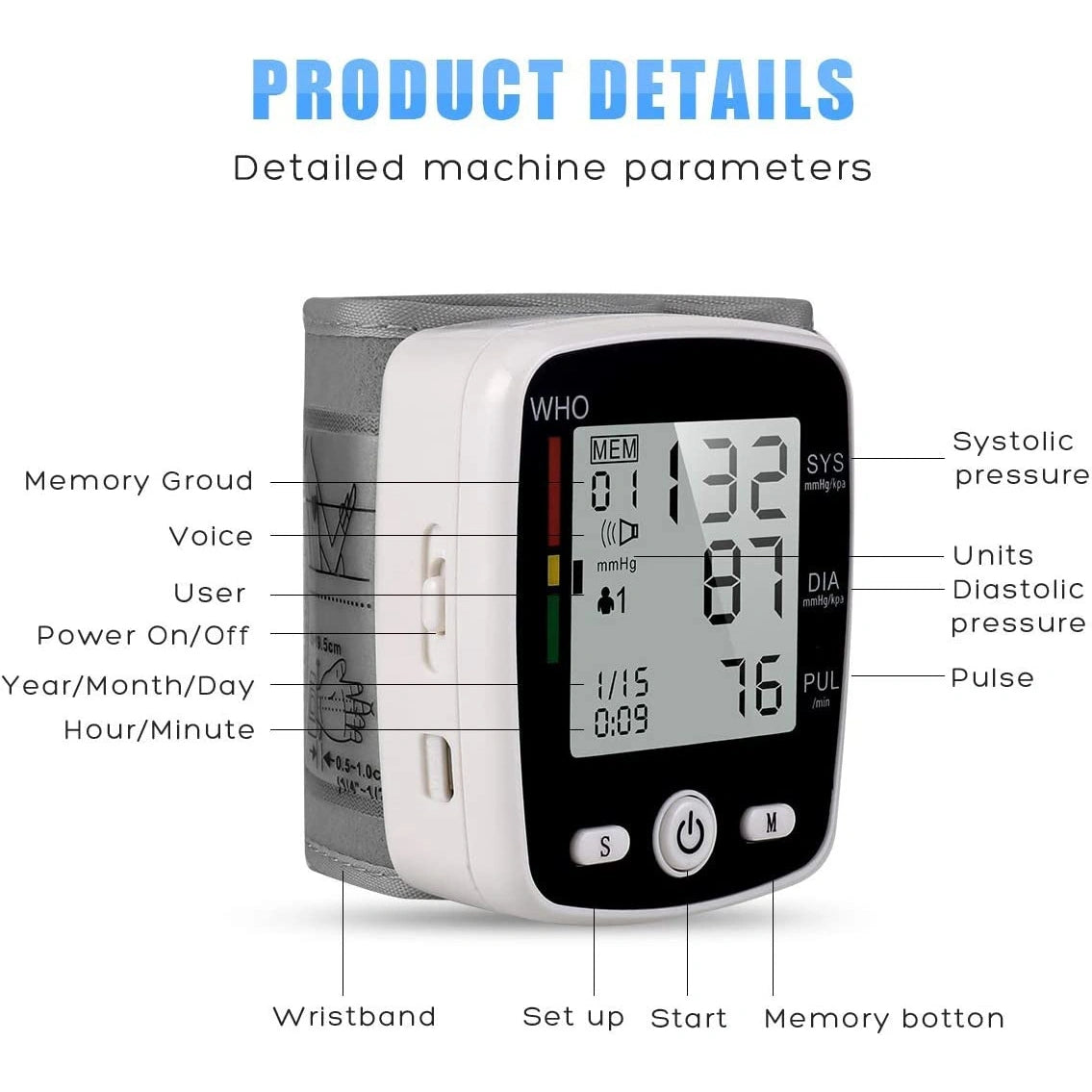 Automatic Wrist Blood Pressure Monitor - Rechargeable Voice Broadcast Cuff