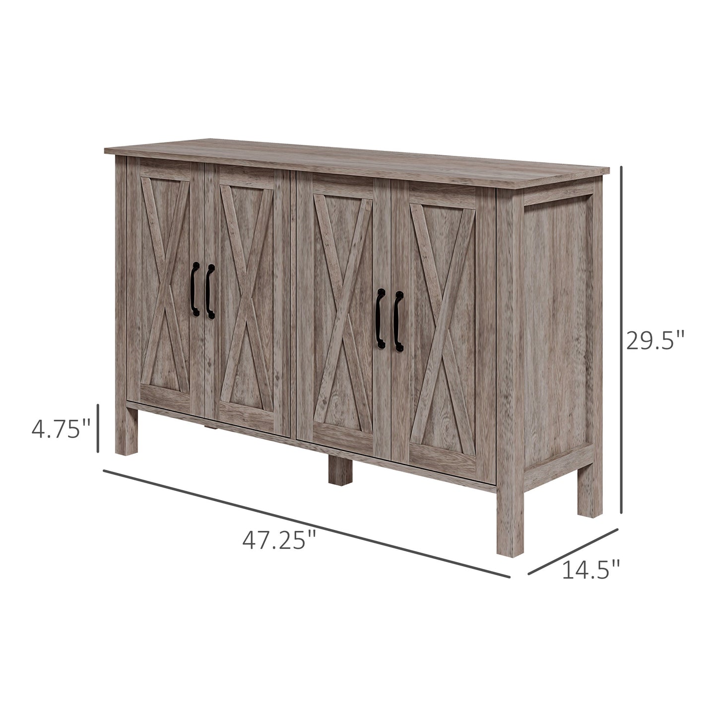 Farmhouse Sideboard Buffet with Barn Doors & Adjustable Shelves - Gray