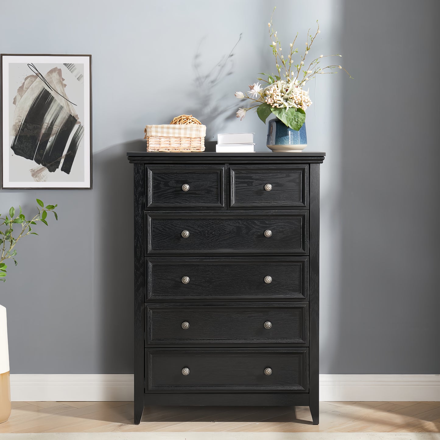 Modern 6-Drawer Dresser - Black Storage Cabinet for Living Room