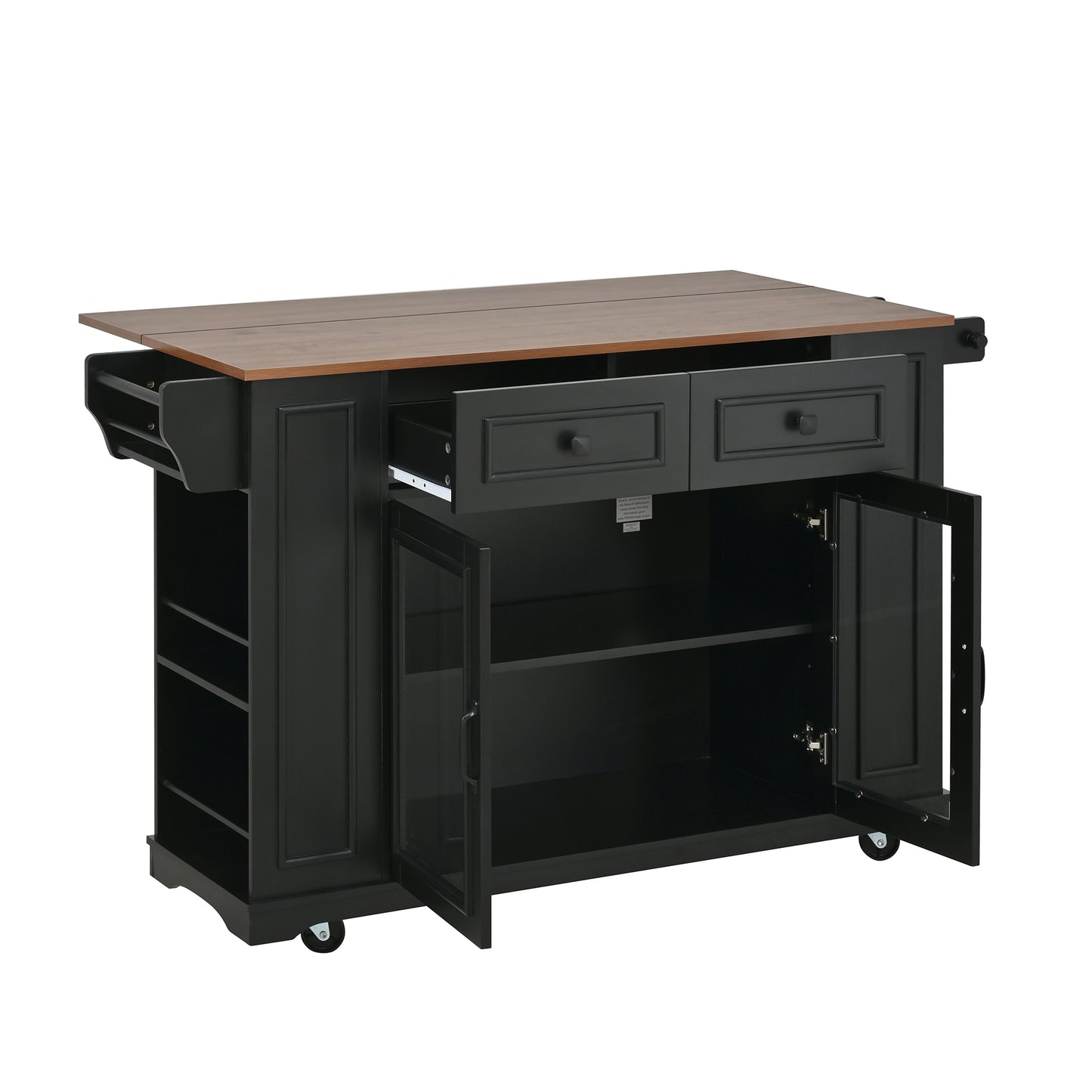 54" Mobile Kitchen Island with Glass Door Storage & Power Outlet
