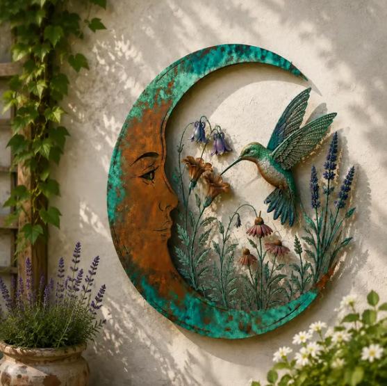 Moon Fairy Wall Decoration Iron Craft Hanging Ornament for Home & Garden