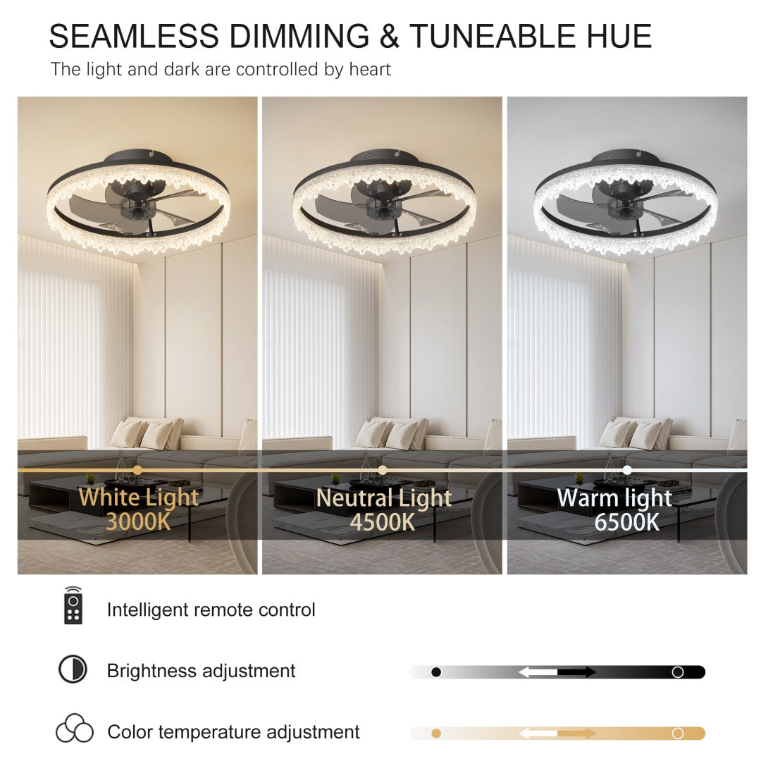 Elegant Black Ceiling Fan with Light - 16-Inch LED Chandelier
