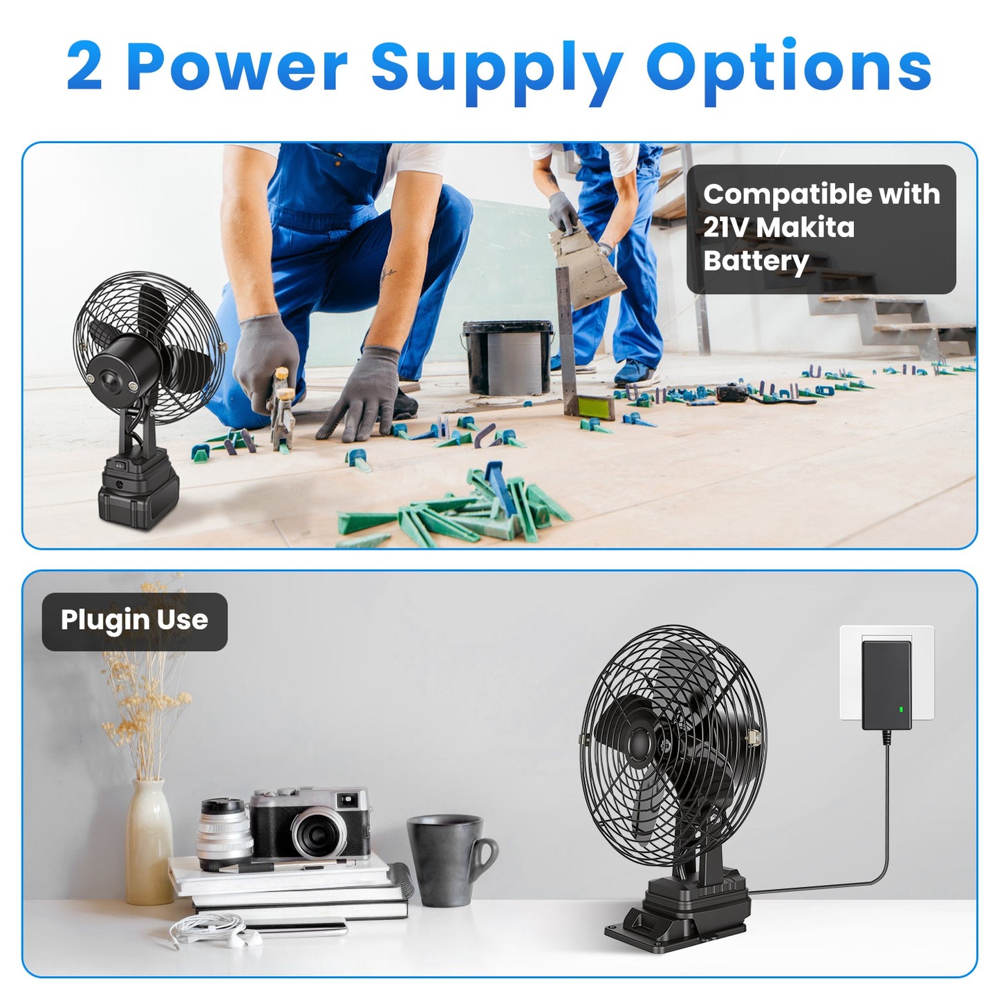 Cordless Jobsite Fan 9.06 Inch 2-Speed Portable Work Fan for 21V Battery