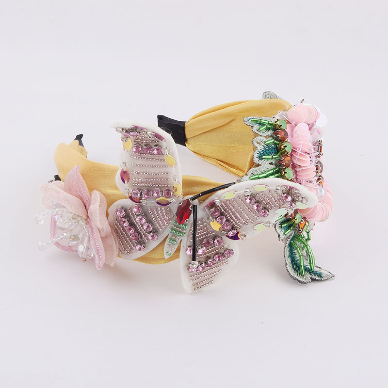Fashion Flannel Butterfly Headband with Sequin Flower - Multiple Colors