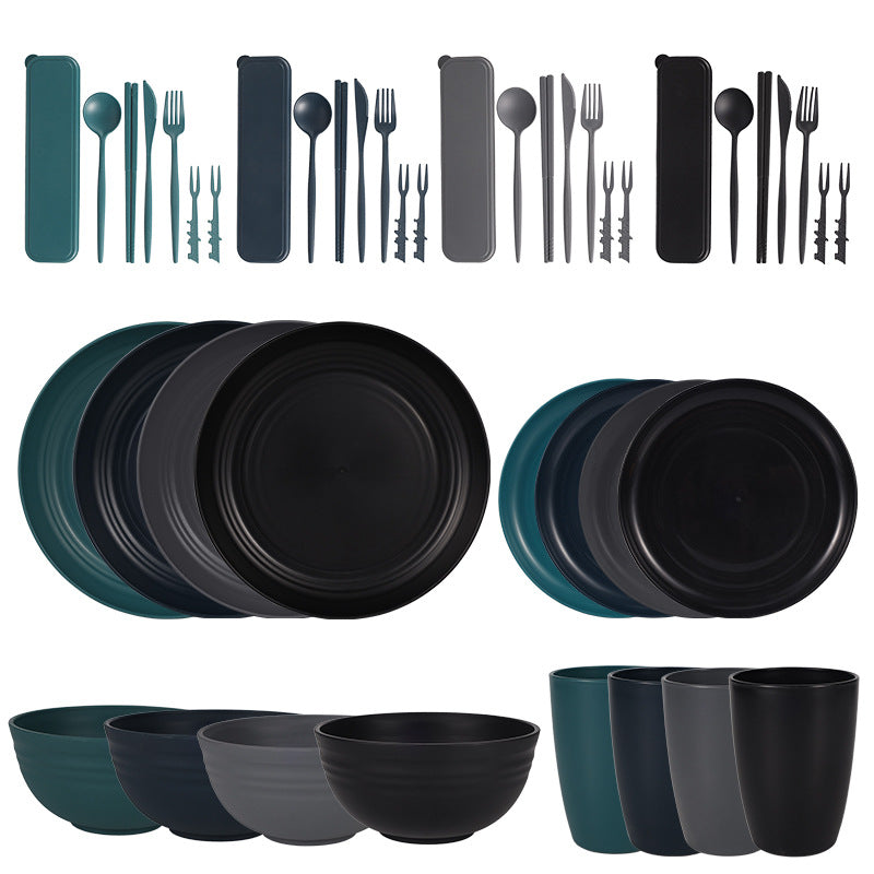 Wheat Straw Dinnerware Set for 4 - Camping & Outdoor Use