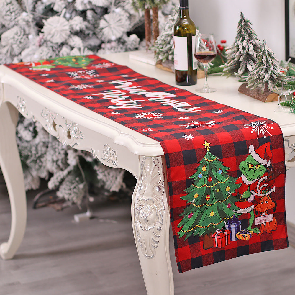 Christmas Table Runner for Holiday Dining - Grinch Design, 185x35cm