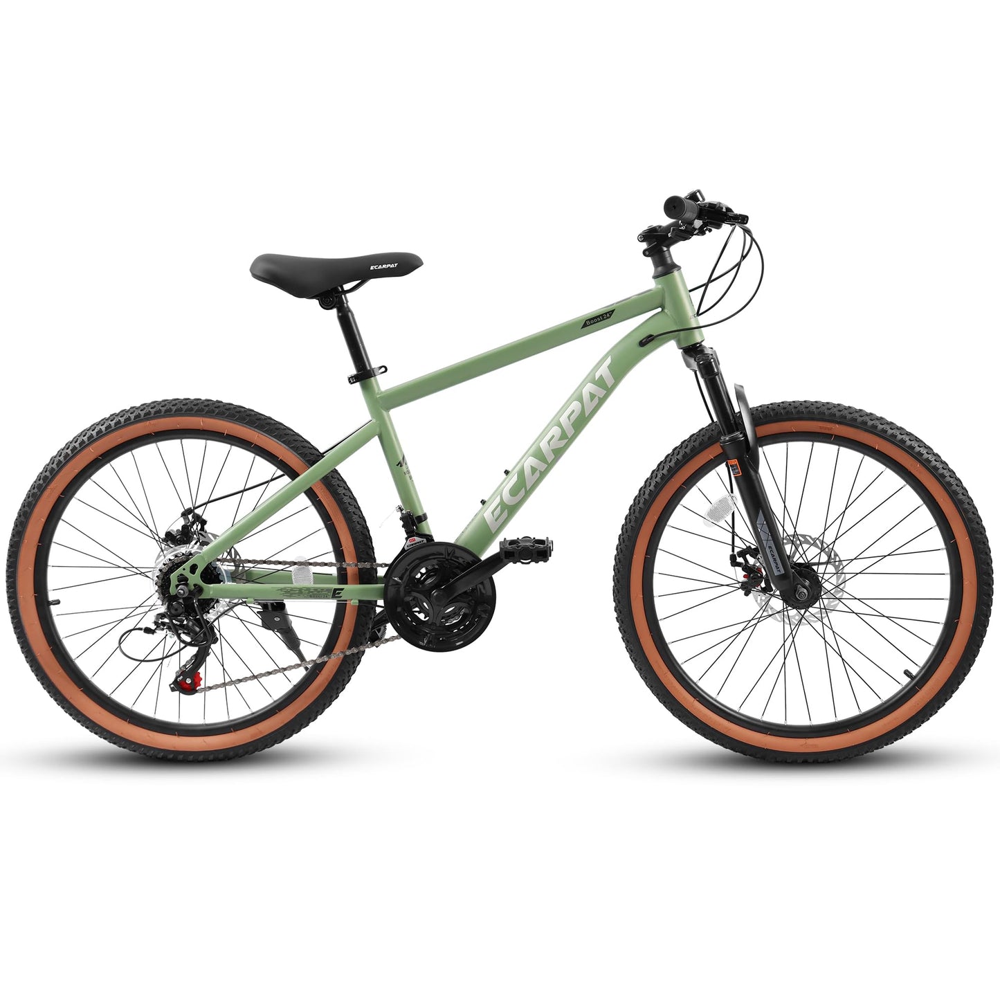 24 Inch Mountain Bike for Teenagers - High Carbon Steel Frame, Disc Brakes, Green
