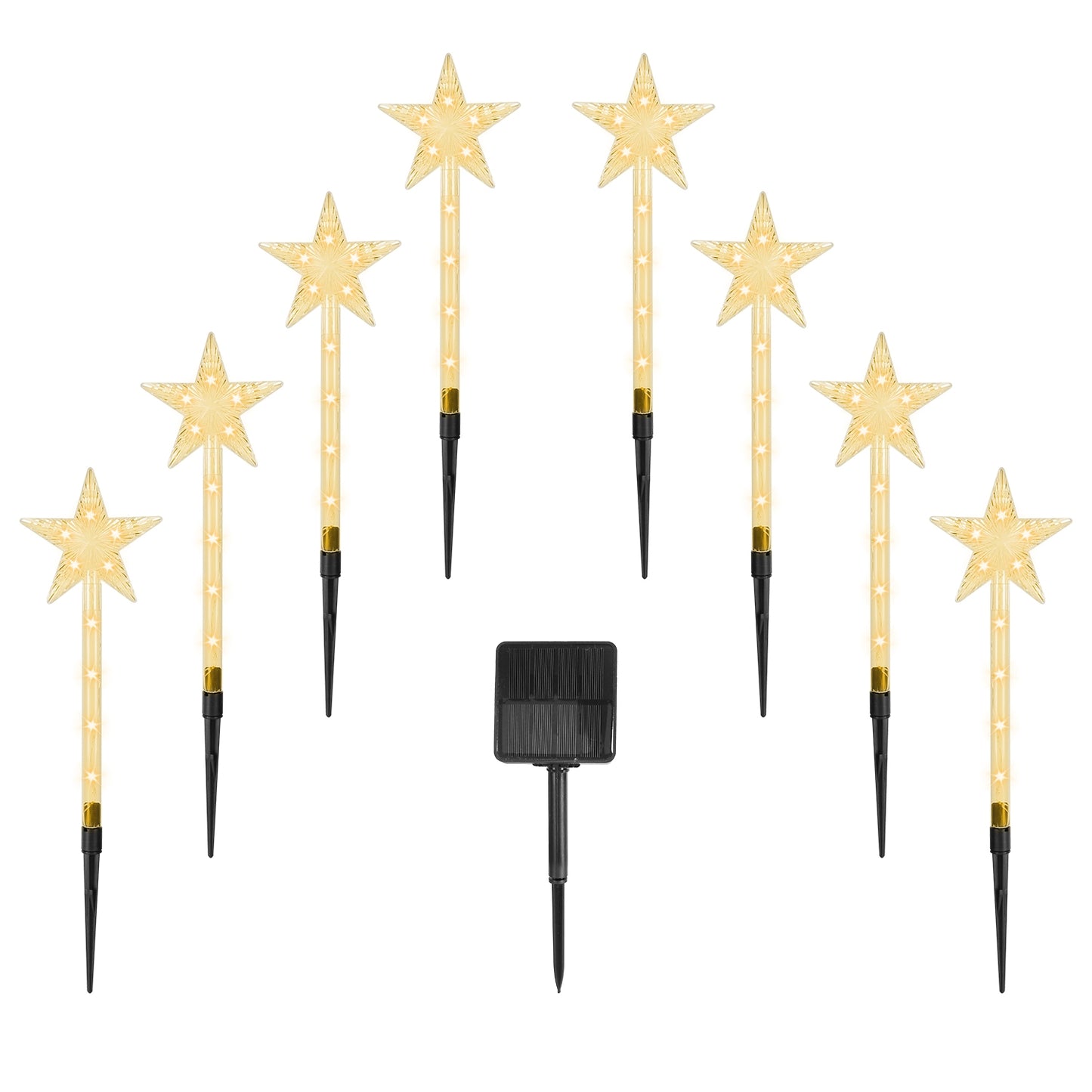 8-Pack Solar Christmas Star Pathway Lights - 64 LED, 8 Modes