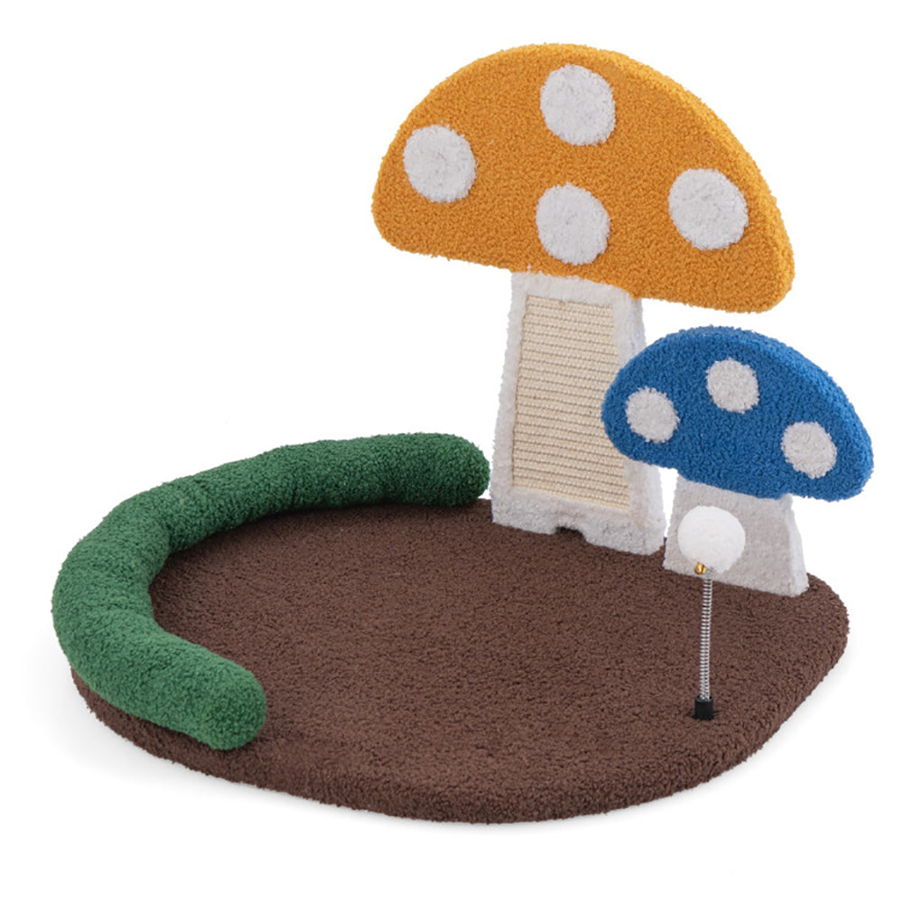 Multicolor Mushroom Cat Bed with Scratcher and Swinging Toy - Cozy Cat Tree