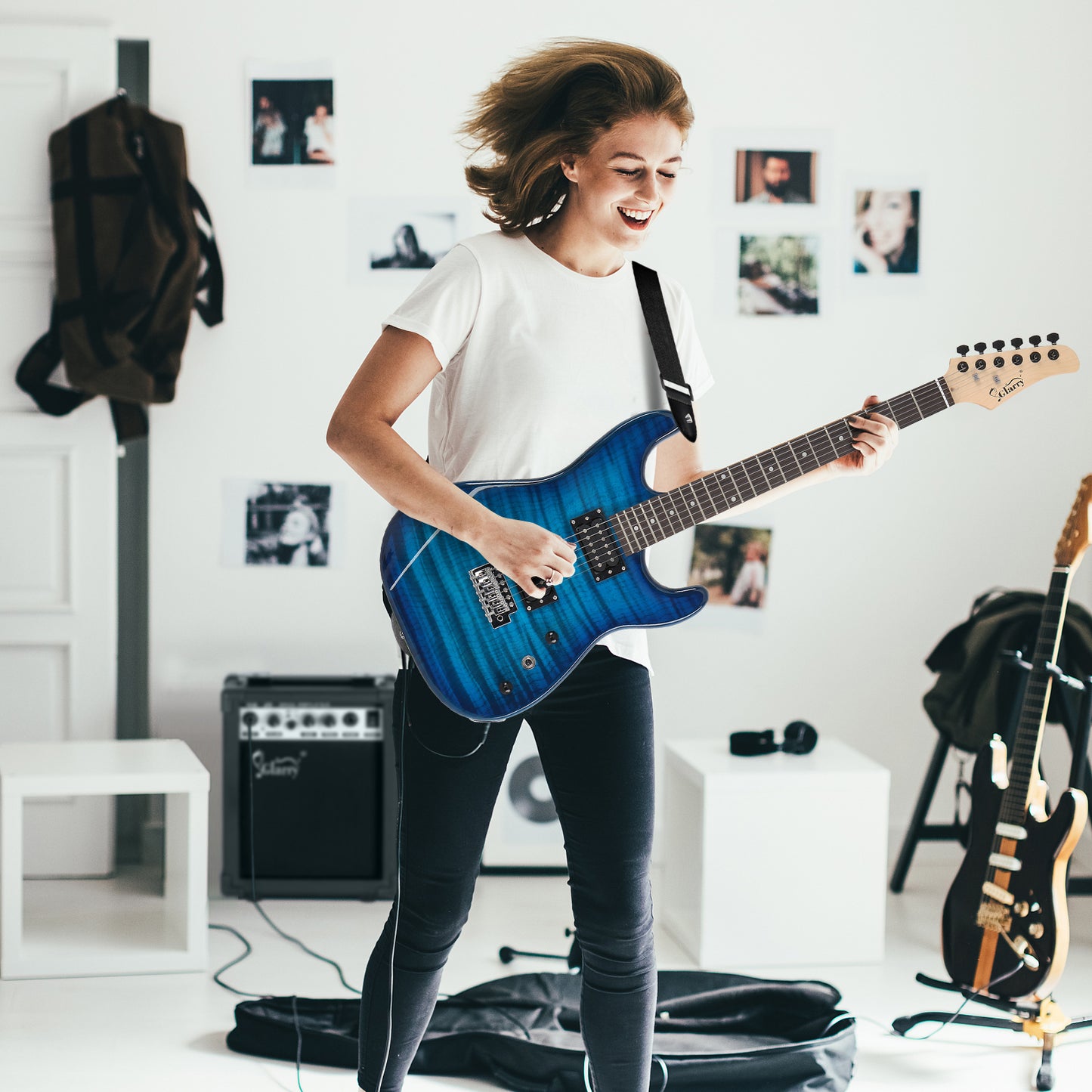 Electric Guitar Kit with Speaker - Blue