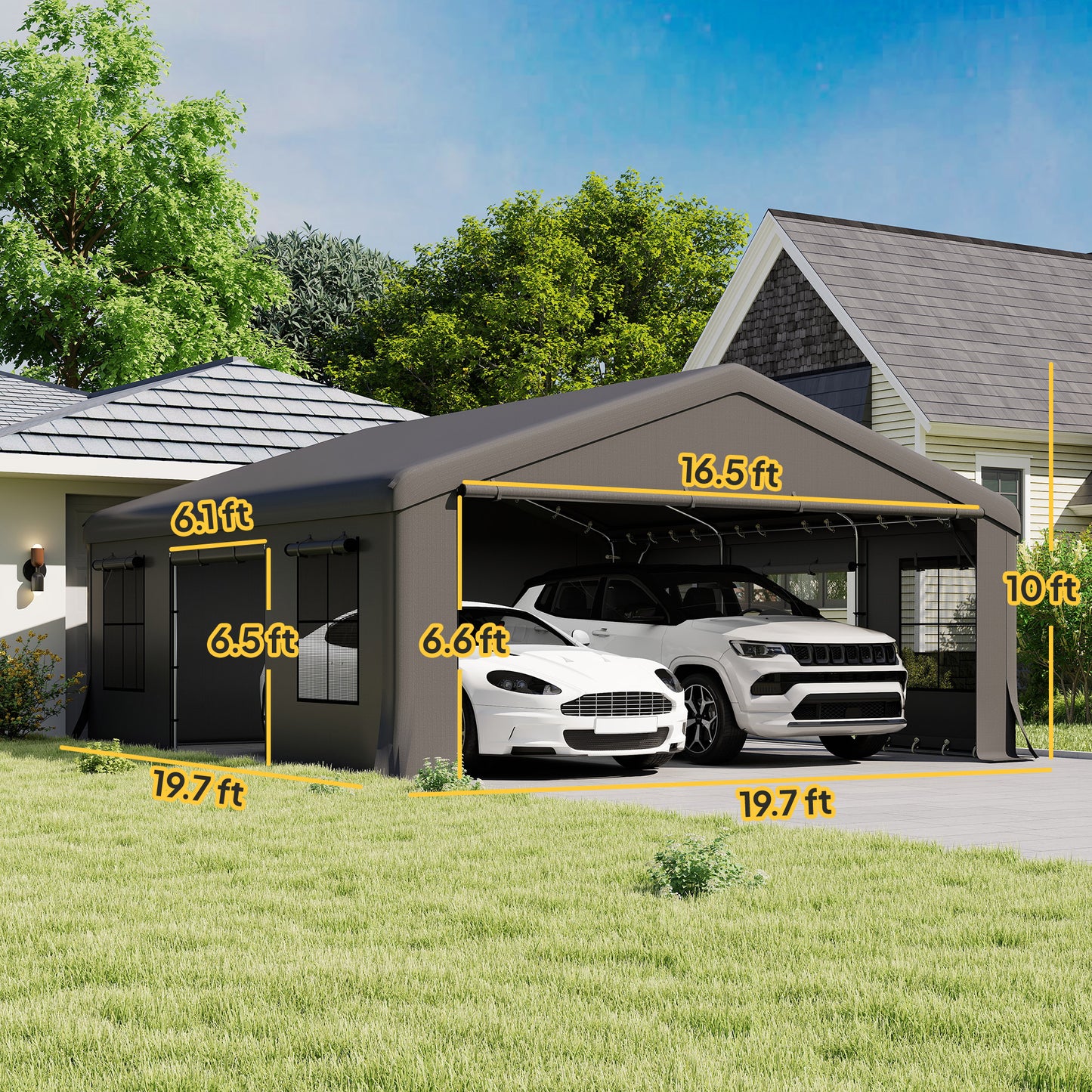 20' x 20' Heavy Duty Carport Canopy Tent with Roll-Up Doors