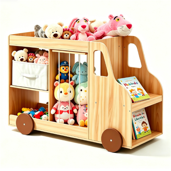 4-in-1 Kids Toy Storage Organizer With Rolling Wheels, Car Shape