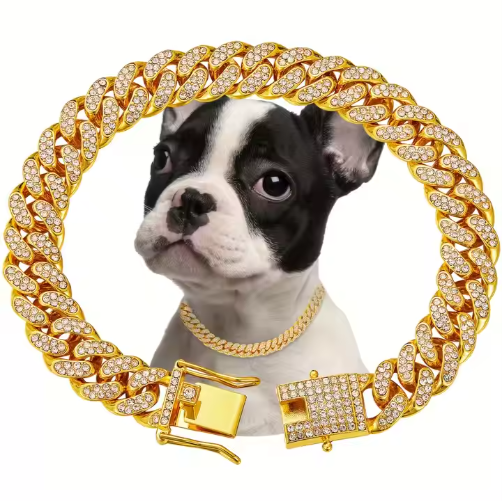 Luxury Alloy Dog Chain Necklace with Sparkling Diamonds - Adjustable Pet Collar for Dogs & Cats