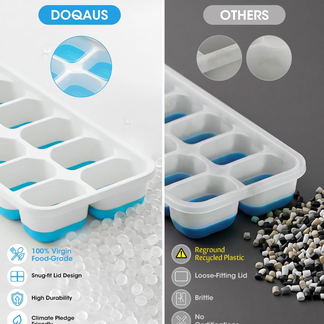 Ice Cube Tray With Lid And Bin - 4 Pack Silicone Trays For Freezer,