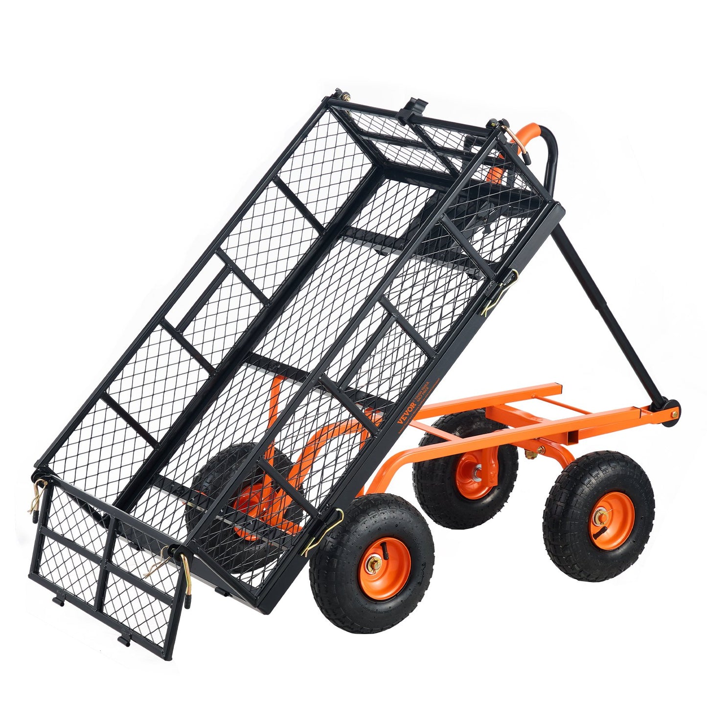 Heavy-Duty Garden Dump Cart with 880 Lb Capacity and 2-in-1 Handle - Black