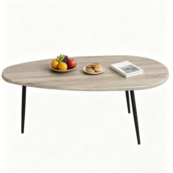 Gray Stylish Irregular Shape Coffee Table, Heavy-Duty Metal Base Oval