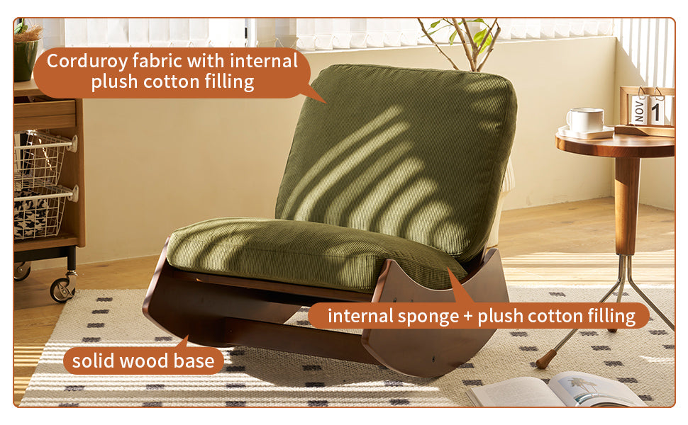 Comfortable Green Glider Rocking Chair with Solid Wood Frame