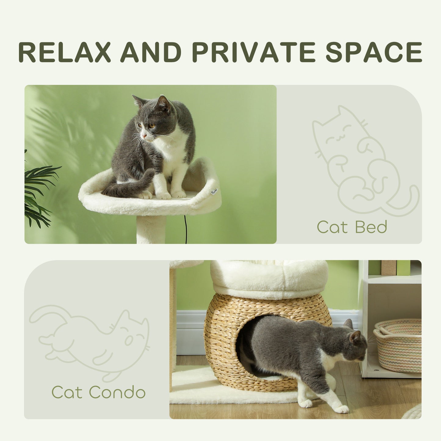 31-Inch Cat Tree Tower with Scratching Posts, Condo, Beds & Toy Ball - Cream White