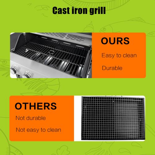 Stainless Steel Propane Gas Grill with Side Burners - Black