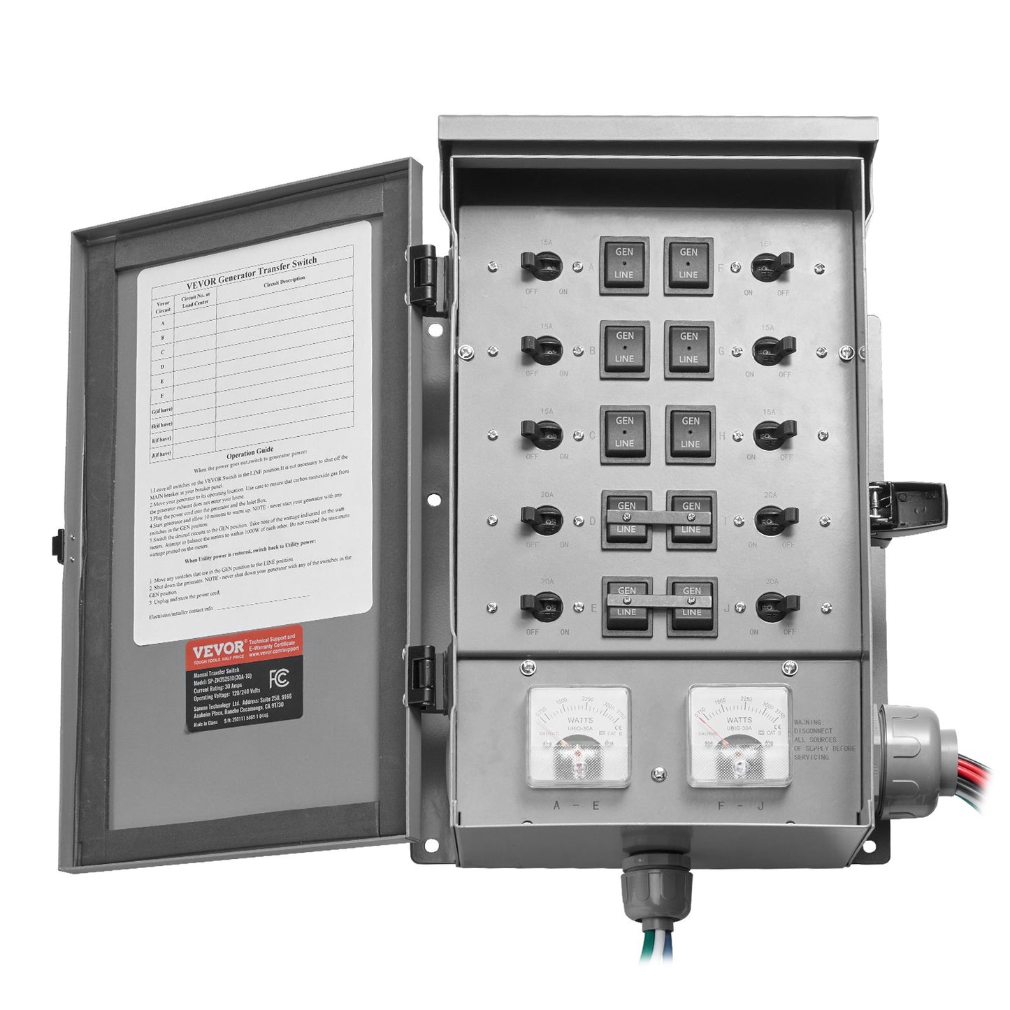 Manual Transfer Switch 30A Generator Kit NEMA 3R 7500W 120/240V