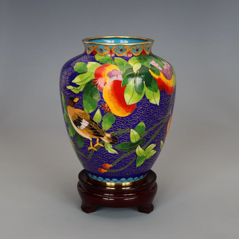 Traditional Copper Filigree Enamel Pomegranate Vase - Handmade Home Decor