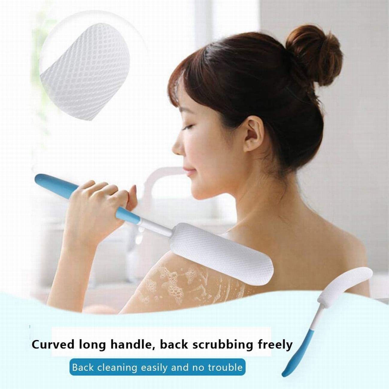 Minimalist Curved-Handle Bath Brush - Non-Slip Plastic & Sponge Blue