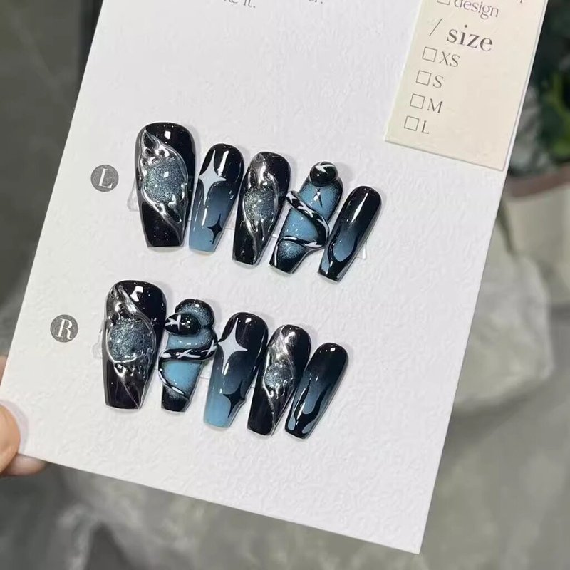 Dark Blue Handmade Press-On Nails Set