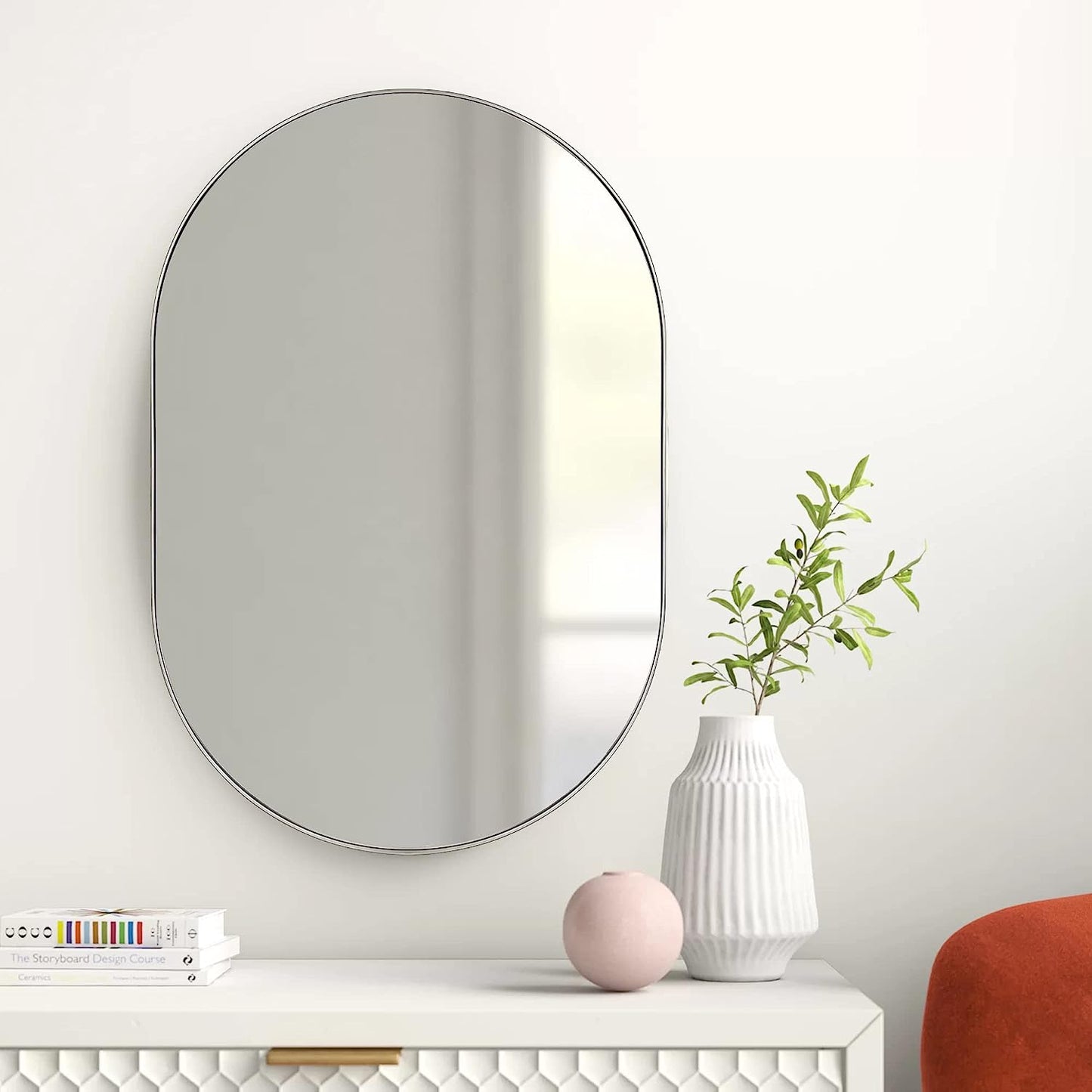 Silver 20 x 28 Inch Oval Metal Mirror - Classic Design