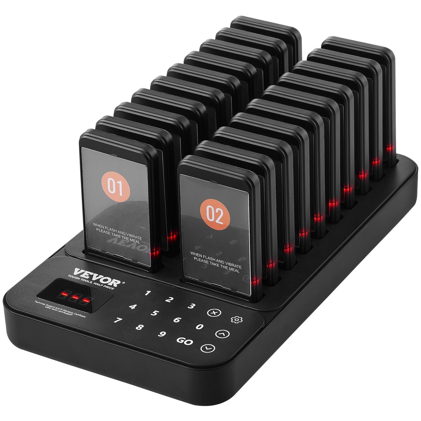 Wireless Restaurant Pager System with 20 Beepers - Black