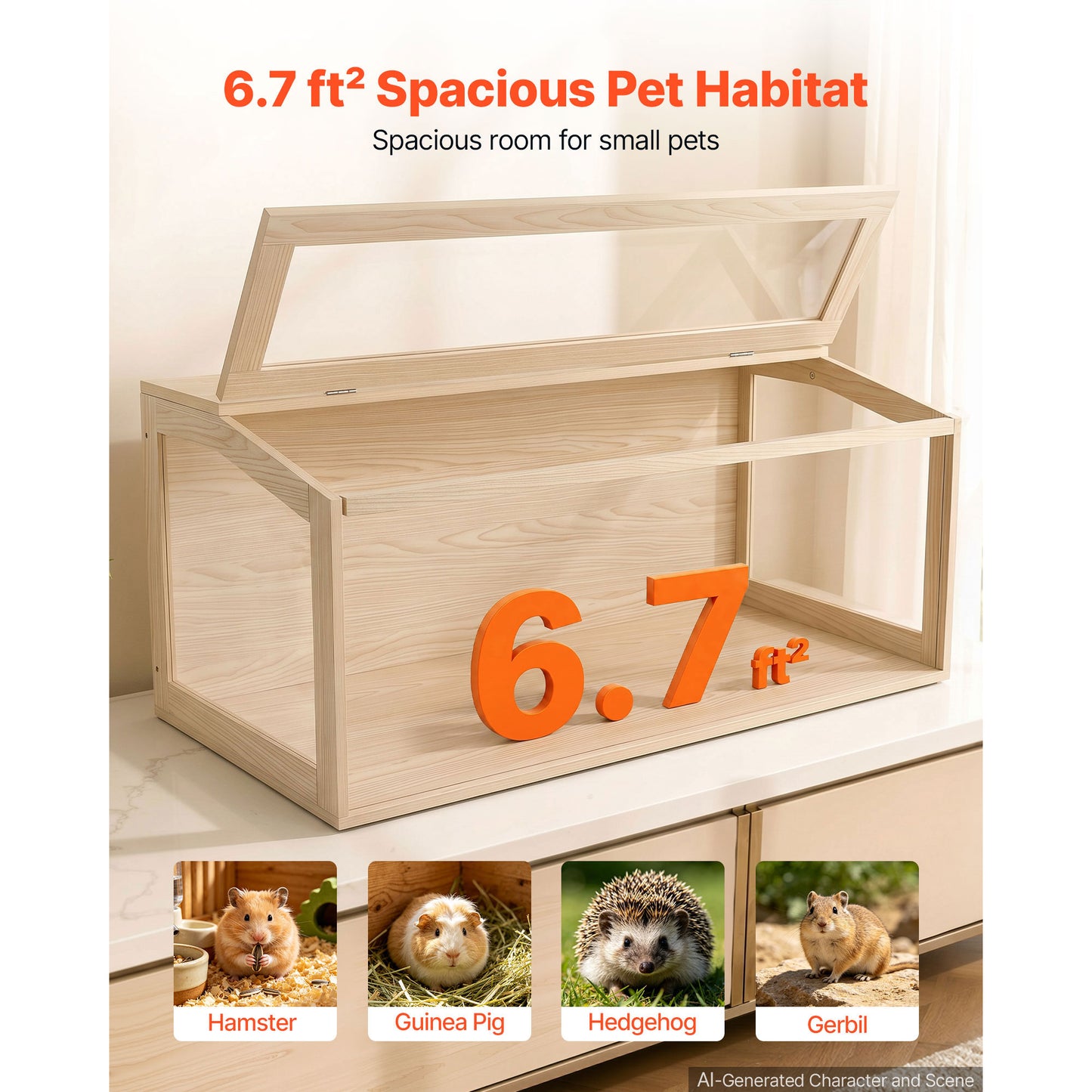 Large Wooden Hamster Cage 48x20.1x20.1 Inches with Acrylic Viewing & Open Top