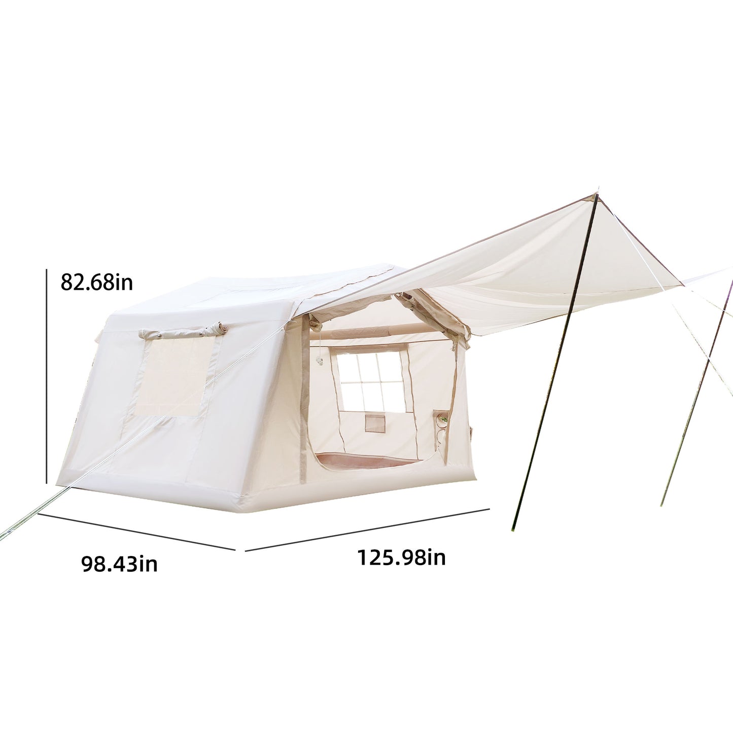 Inflatable Camping Tent with Canopy - Waterproof Beige 4-8 Person
