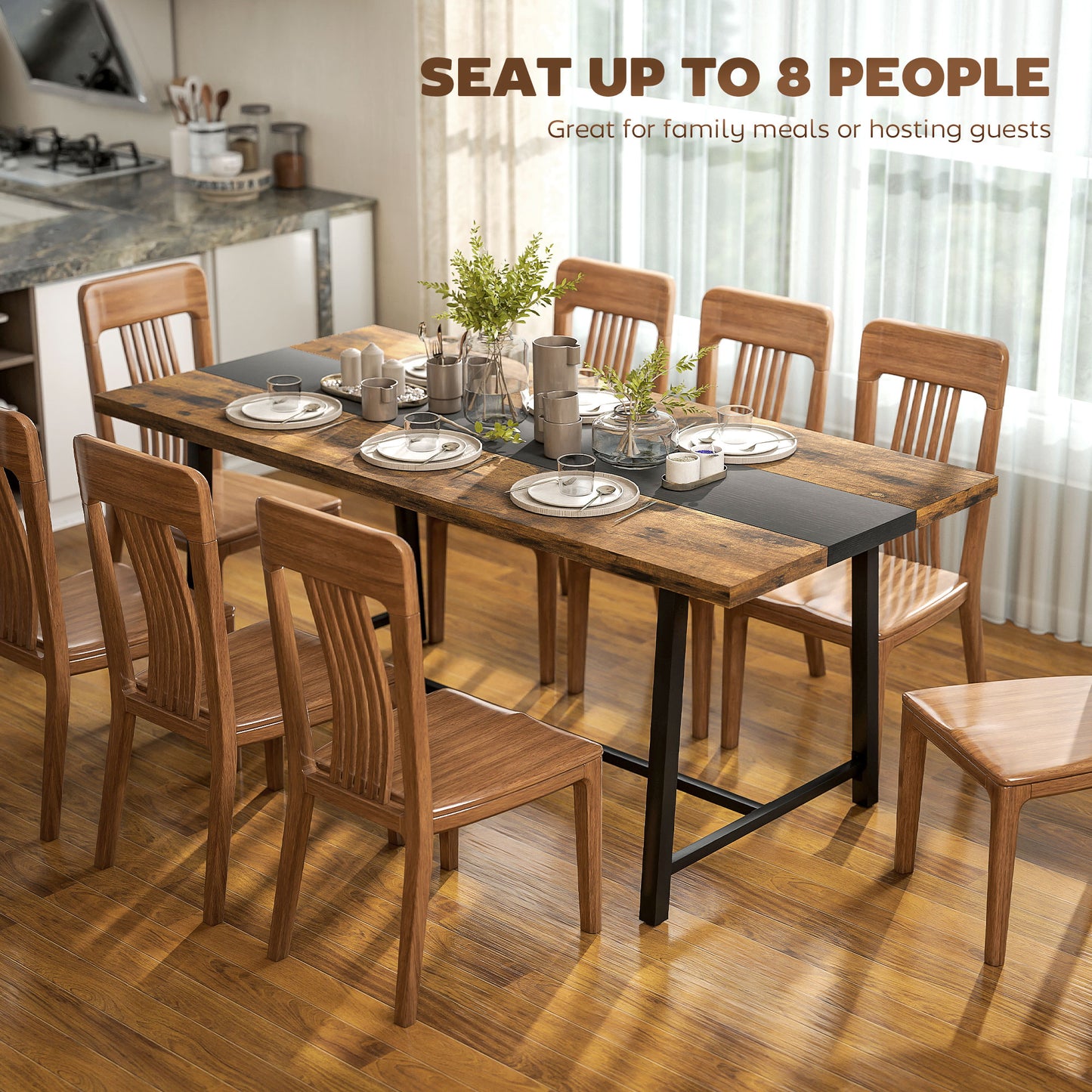 Industrial Kitchen Dining Table for 8 - 70.9" Brown MDF Top