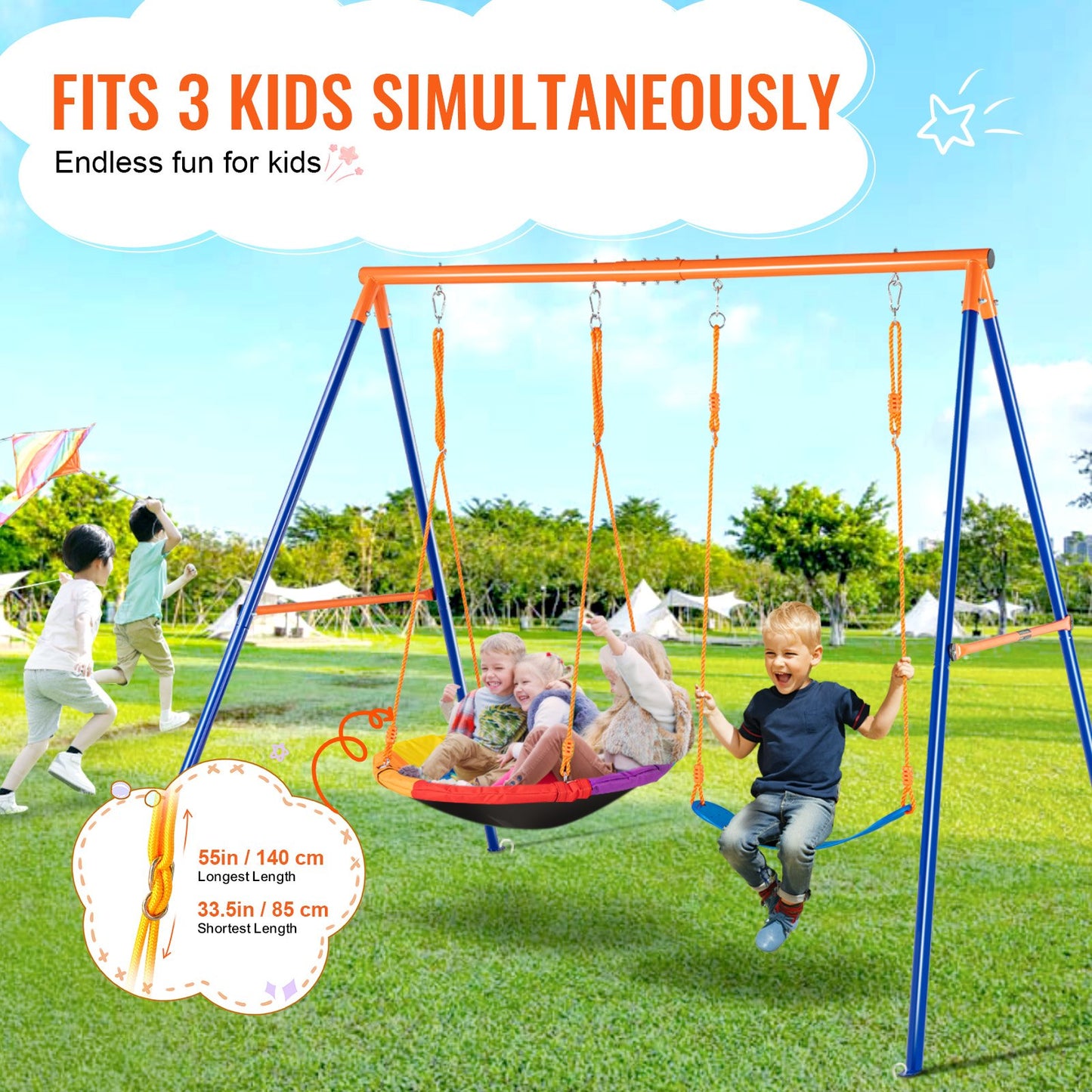 Orange Backyard Swing Set with A-Frame Metal Stand and High-Weight Seat