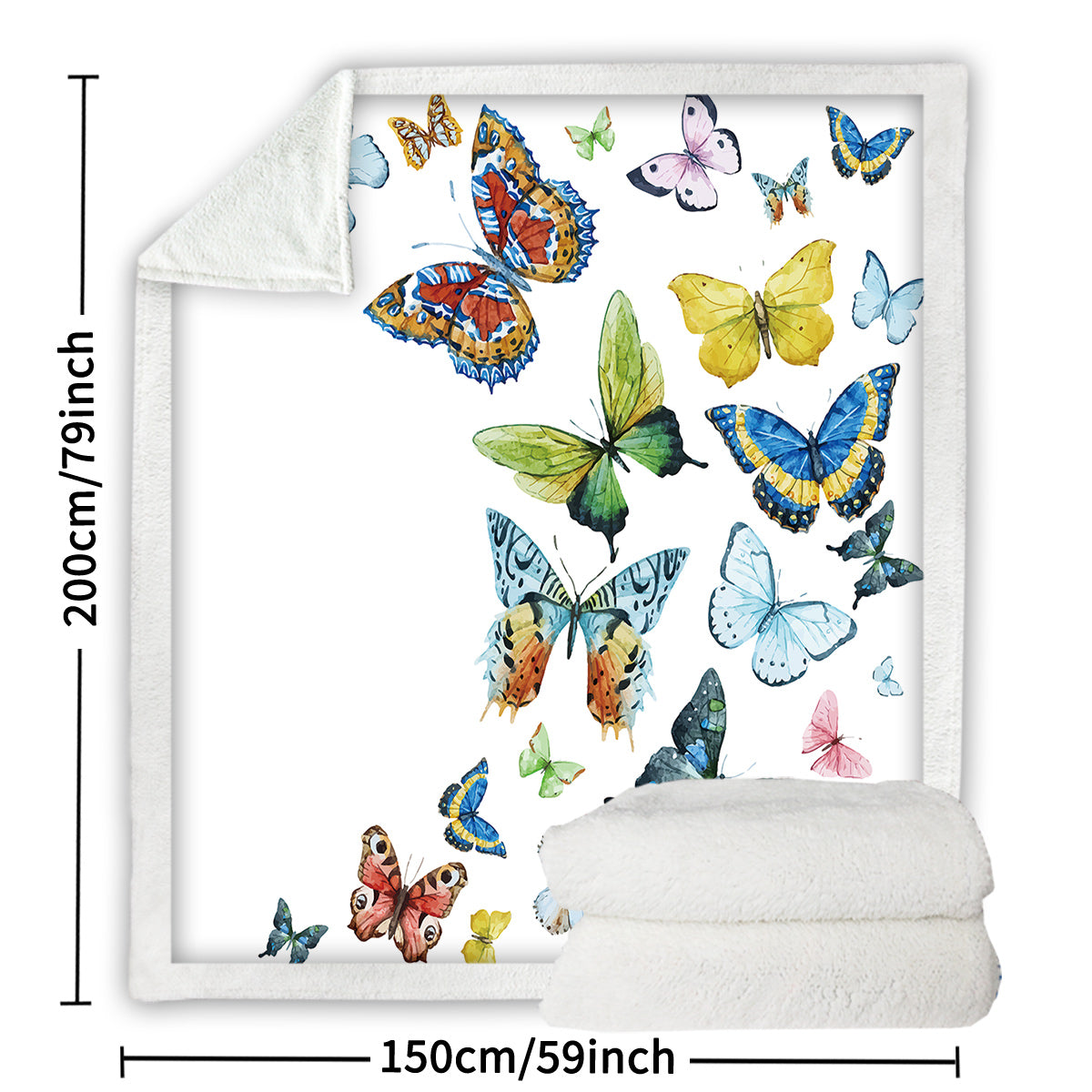 Colorful Butterfly Sherpa Fleece Blanket - 50x60 Inches