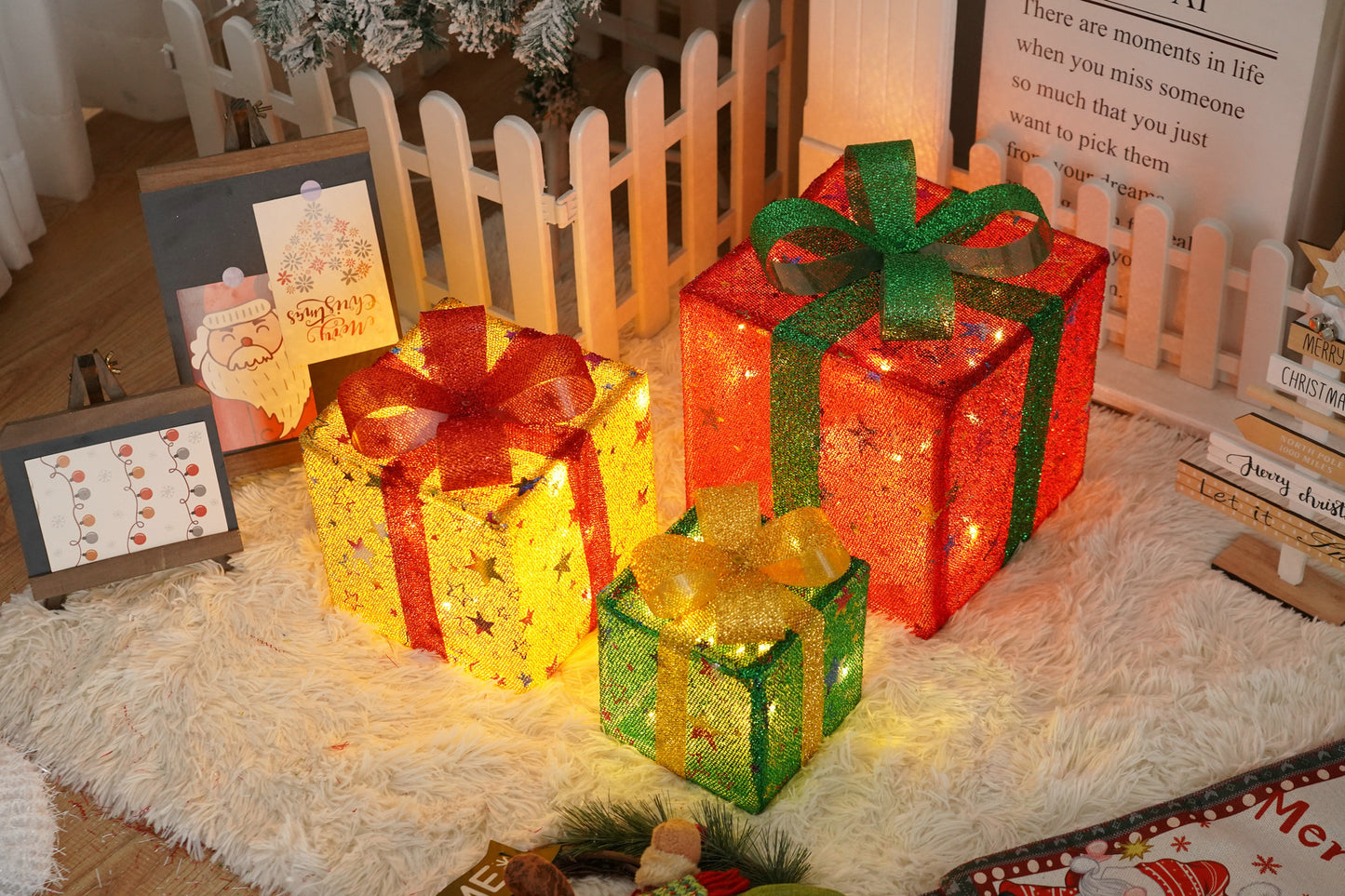 Remote Control Christmas Gift Box Lights - Holiday Decorative LED Set