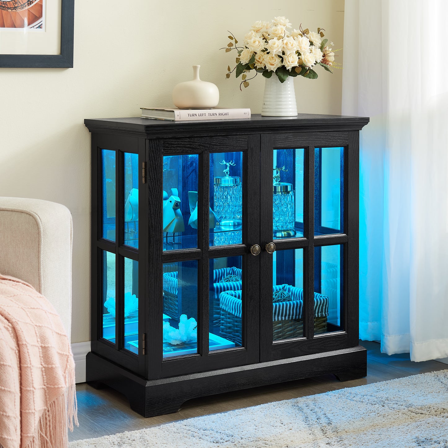 LED Curio Display Cabinet, Antique Cabinet With Adjustable Shelves,