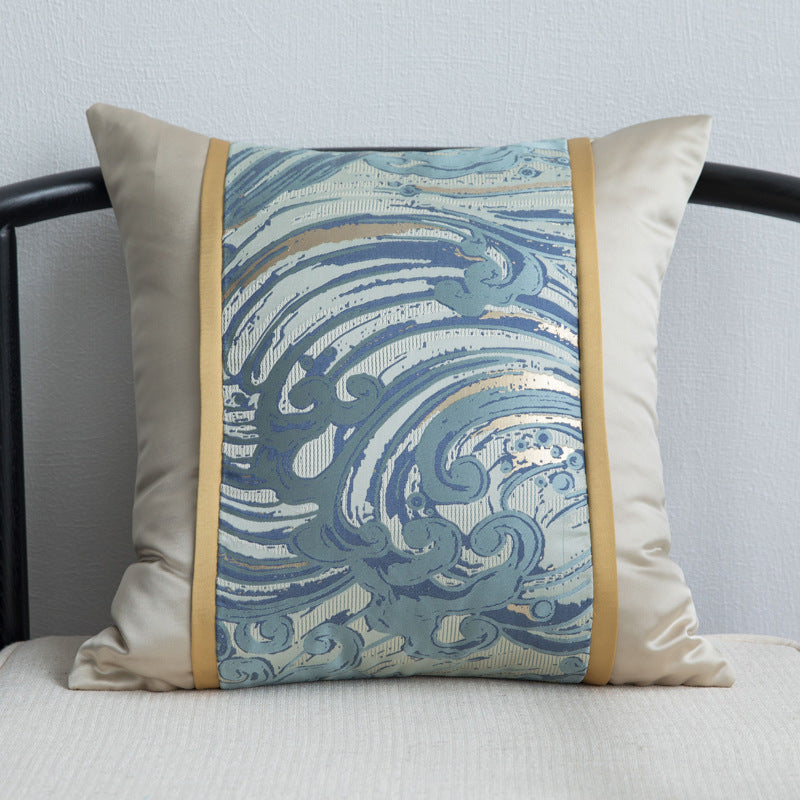Blue Satin Jacquard Pillowcase - Patchwork Chinese Style 45x45cm