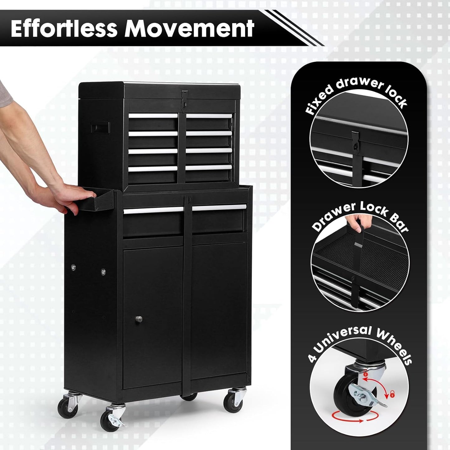 5-Drawer Rolling Tool Chest with Lockable Top and Wheels - Garage Storage Cabinet, Black