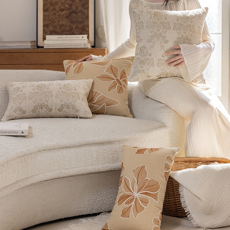 Floral Embroidered Plant Throw Pillow Set - Home Living Room Decor